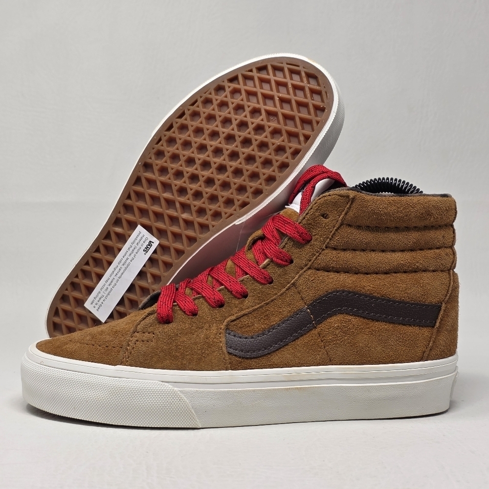 VANS Sk8 Hi Mens Size 4 Suede Plaid Glazed Brown Skateboarding Sneakers New